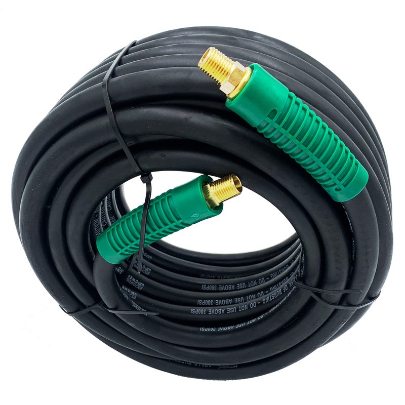 DYNAMIC POWER Premium Black Rubber Air Hose 3/8" x 50 ft 300 PSI Assembly with 1/4" Male Pipe Thread Fittings & Bend Restictors. - Image 2